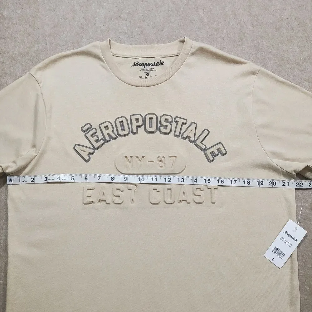 Aeropostale Textured Logo Tan Short Sleeve T-Shirt Mens #7